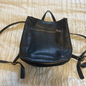 Black Portland leather tote backpack